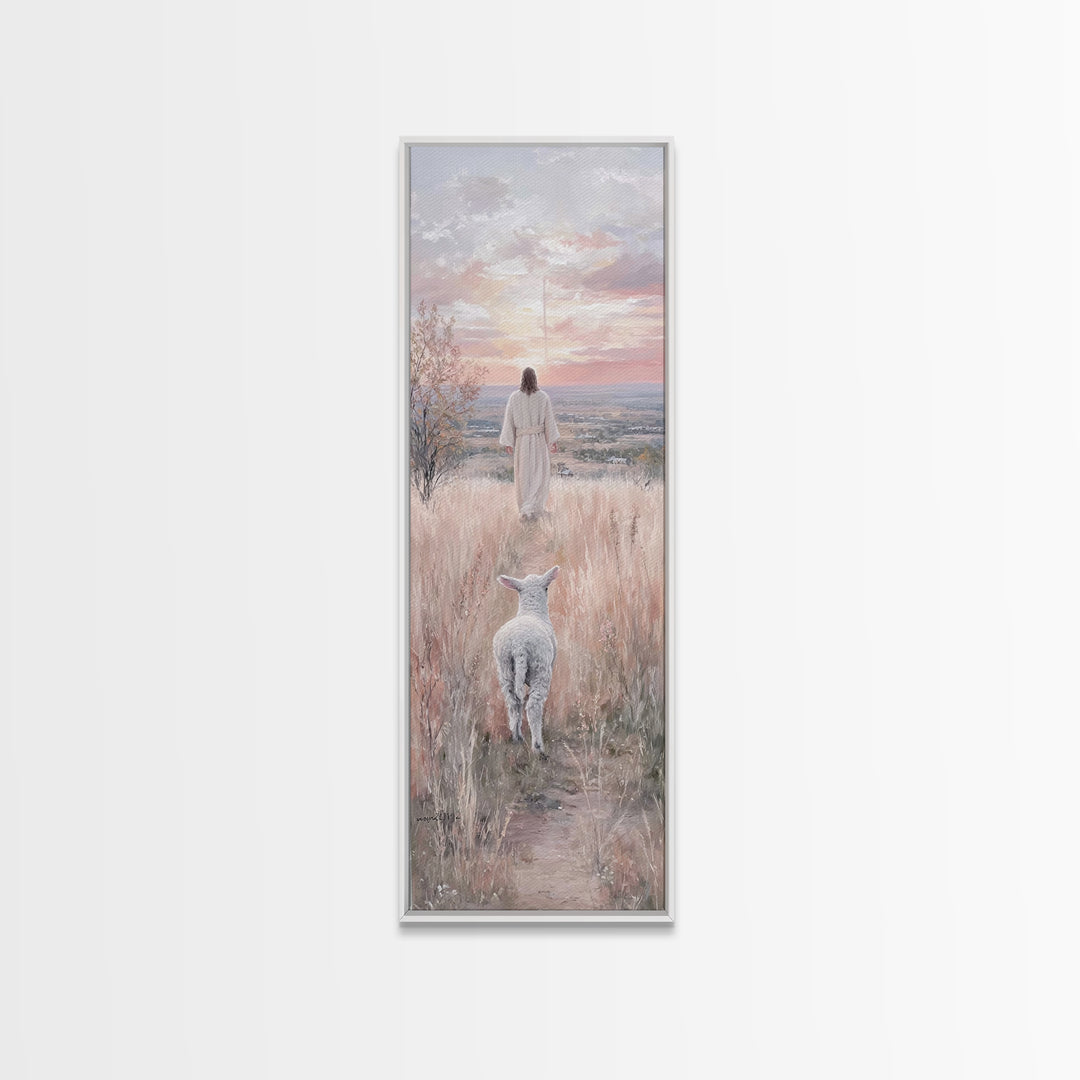 Pasture Of Mercy, Framed Canvas Print, Tall Skinny Art Print, Jesus Canvas Art, Christian Wall Art, Vintage Christian Art, Christian Gift