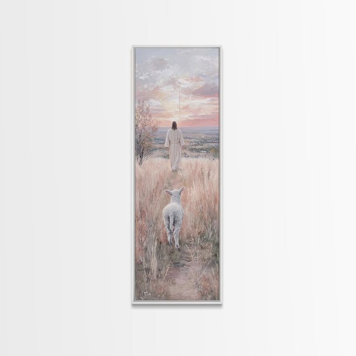Pasture Of Mercy, Framed Canvas Print, Tall Skinny Art Print, Jesus Canvas Art, Christian Wall Art, Vintage Christian Art, Christian Gift