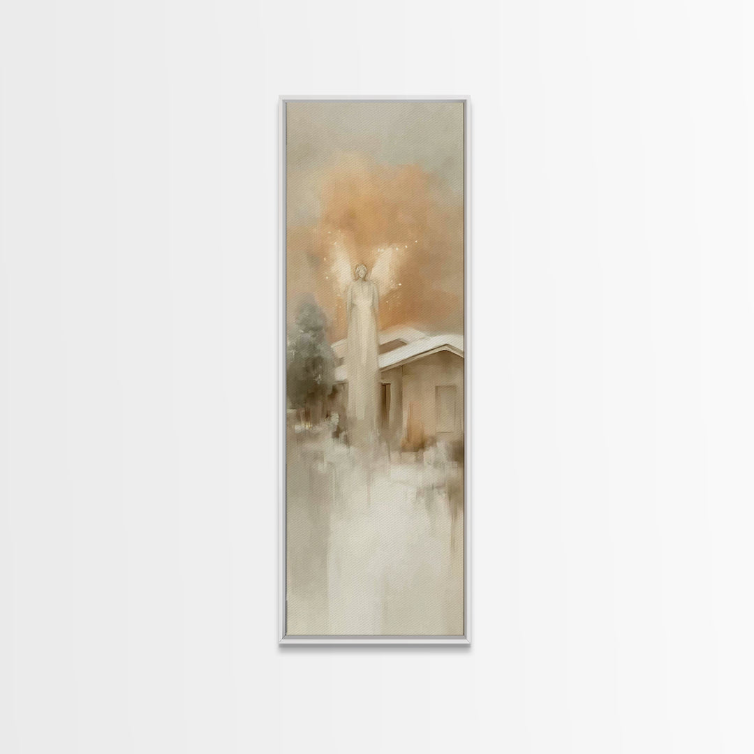 Angel Above Home – Framed Canvas Print, Christian Art Canvas, Christian Wall Art, Skinny Art, Christian Christmas Art, Subtle Christian Art