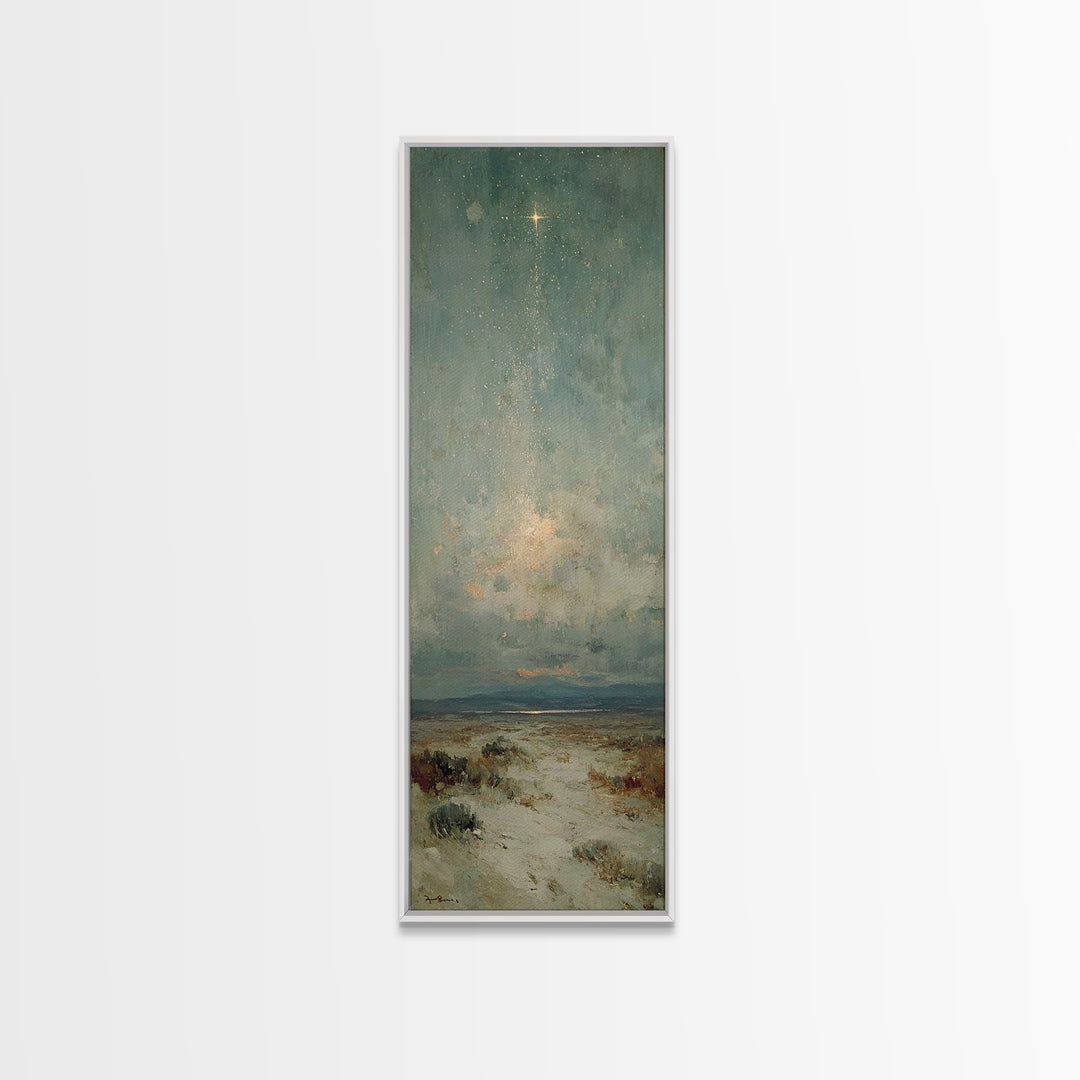Starry Night Path – Framed Canvas Print – Narrow Art – Christian Wall Art – Christmas Art – Christian Art Canvas – Christian Christmas Deco