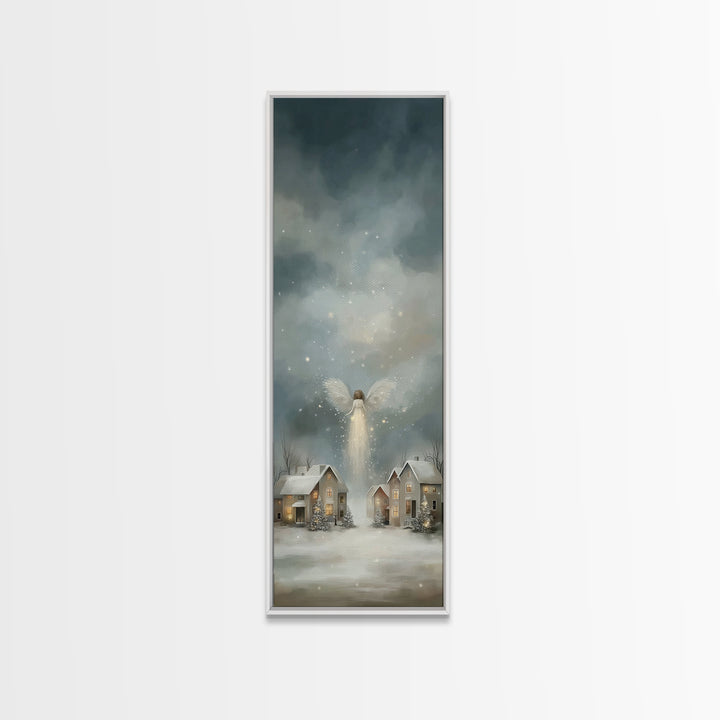 Heavenly Arrival – Framed Canvas Print – Christmas Wall Art – Christian Christmas Art – Tall Narrow Wall Art – Christian Art Canvas – Winte