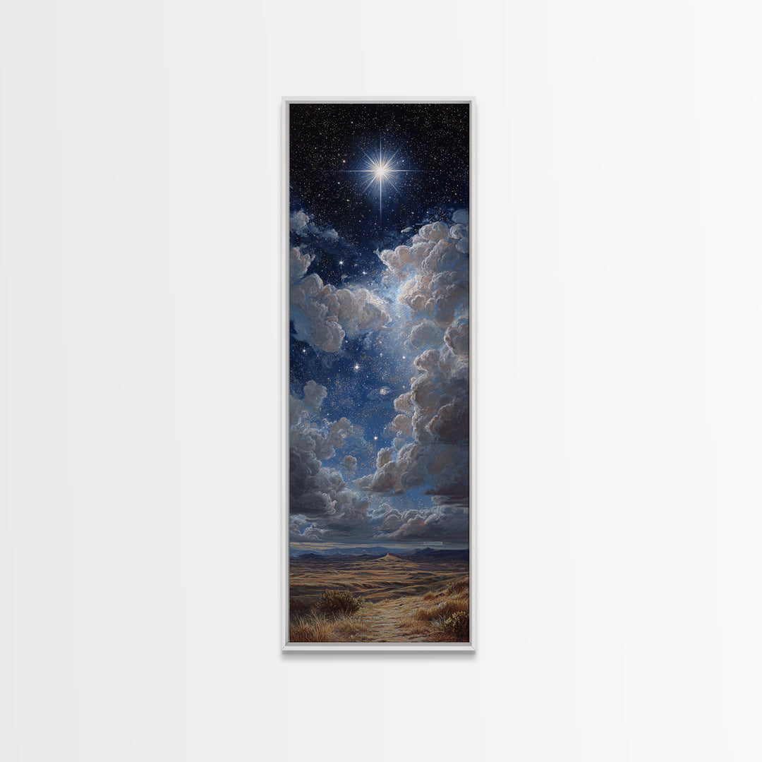 The Guiding Star – Framed Canvas Print – Christian Wall Art – Christian Art Canvas – Christmas Art – Narrow Art – Jesus Painting