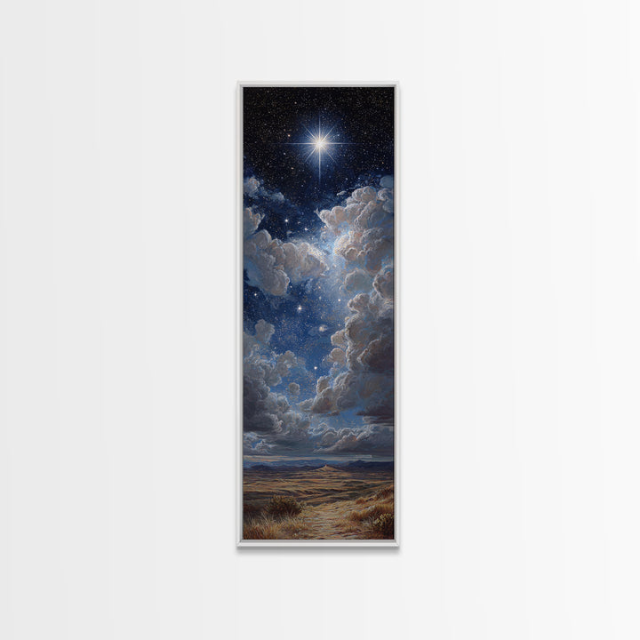 The Guiding Star – Framed Canvas Print – Christian Wall Art – Christian Art Canvas – Christmas Art – Narrow Art – Jesus Painting