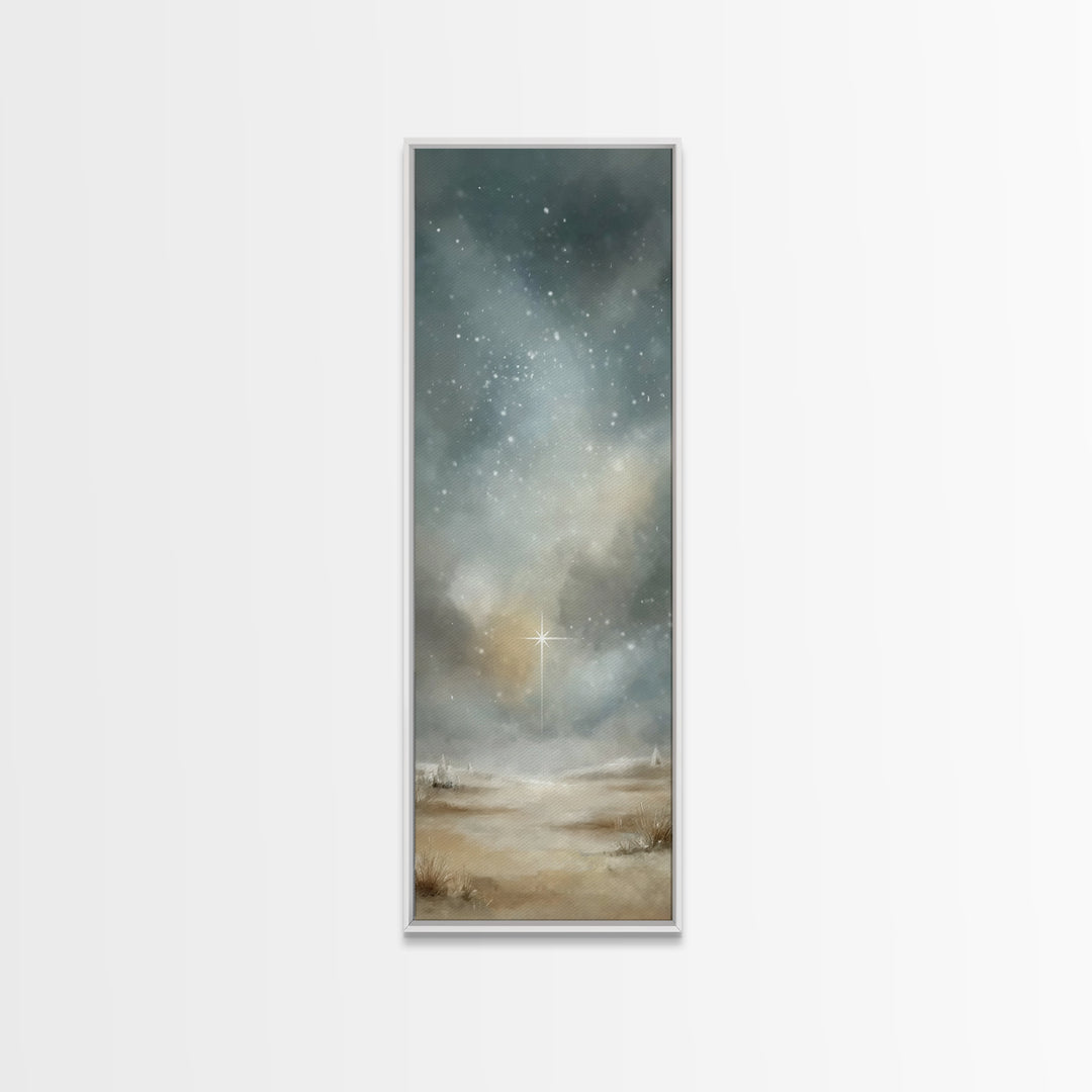 Heavenly Night Glow | Framed Canvas Print | Christian Art Canvas | Christian Christmas Art | Tall Narrow Wall Art | Christian Painting | Ch