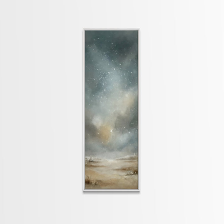 Heavenly Night Glow | Framed Canvas Print | Christian Art Canvas | Christian Christmas Art | Tall Narrow Wall Art | Christian Painting | Ch