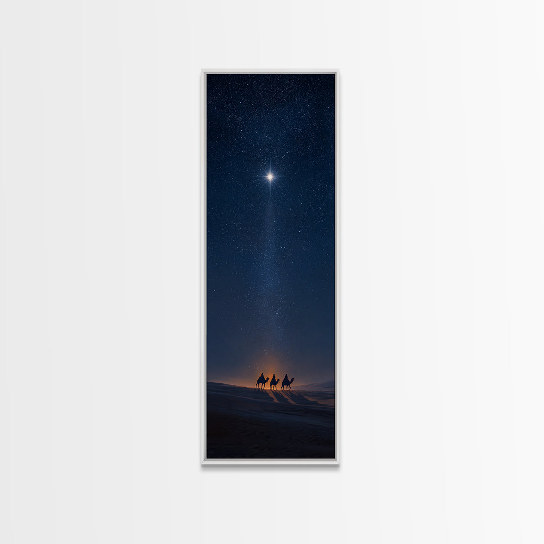 Midnight Kings Journey | Framed Canvas Print | Christmas Wall Art | Christian Art Canvas | Tall Skinny Art Print | Christian Christmas Art