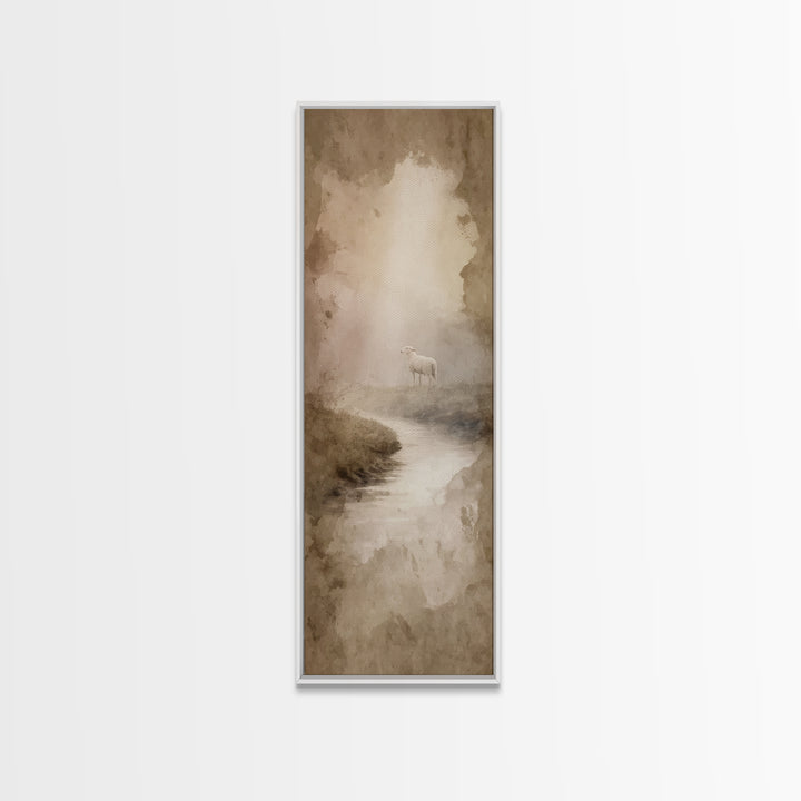 Misty Valley Sheep, Framed Canvas Print, Christian Art Canvas, Christian Wall Art, Narrow Art, Christian Art Print, Moody Christian Art, Ch