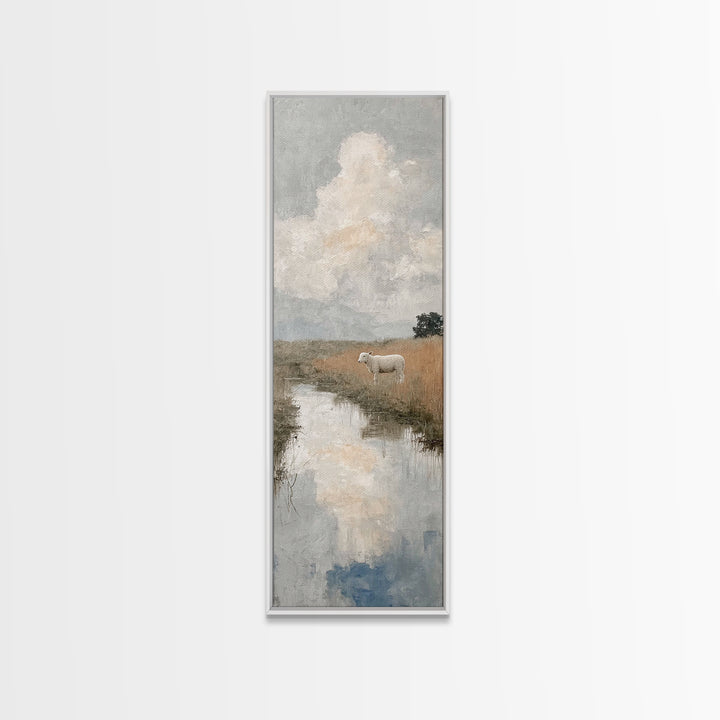 Quiet Field Sheep – Framed Canvas Print – Christian Art Canvas – Christian Wall Art – Tall Narrow Wall Art – Christian Art Print – Subtle C