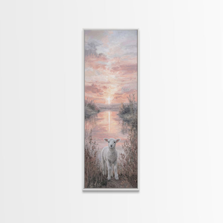 Dawn Cross Reflection, Framed Canvas Print, Christian Wall Art, Christian Art Canvas, Tall Skinny Art Print, Christian Christmas Art, Chris