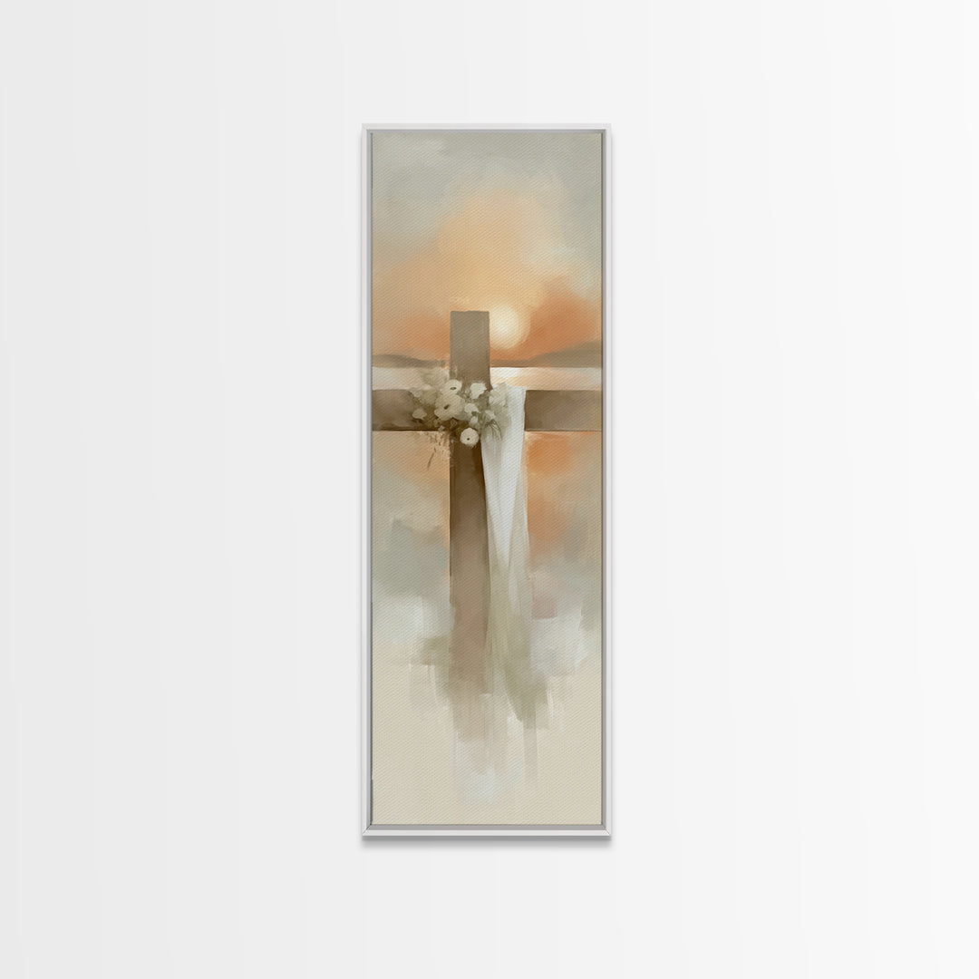 Cross Of Morning – Framed Canvas Print – Christian Art Canvas – Christian Wall Art – Narrow Art – Christian Art Print – Christian Decoratio