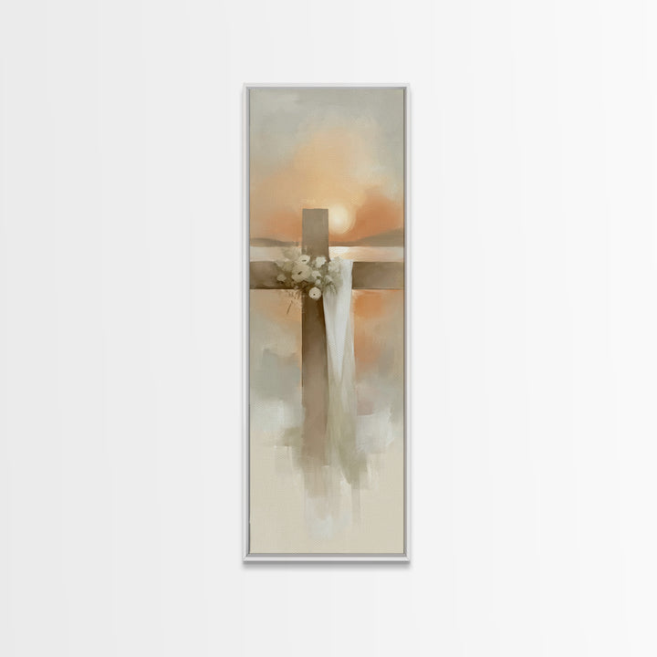 Cross Of Morning – Framed Canvas Print – Christian Art Canvas – Christian Wall Art – Narrow Art – Christian Art Print – Christian Decoratio