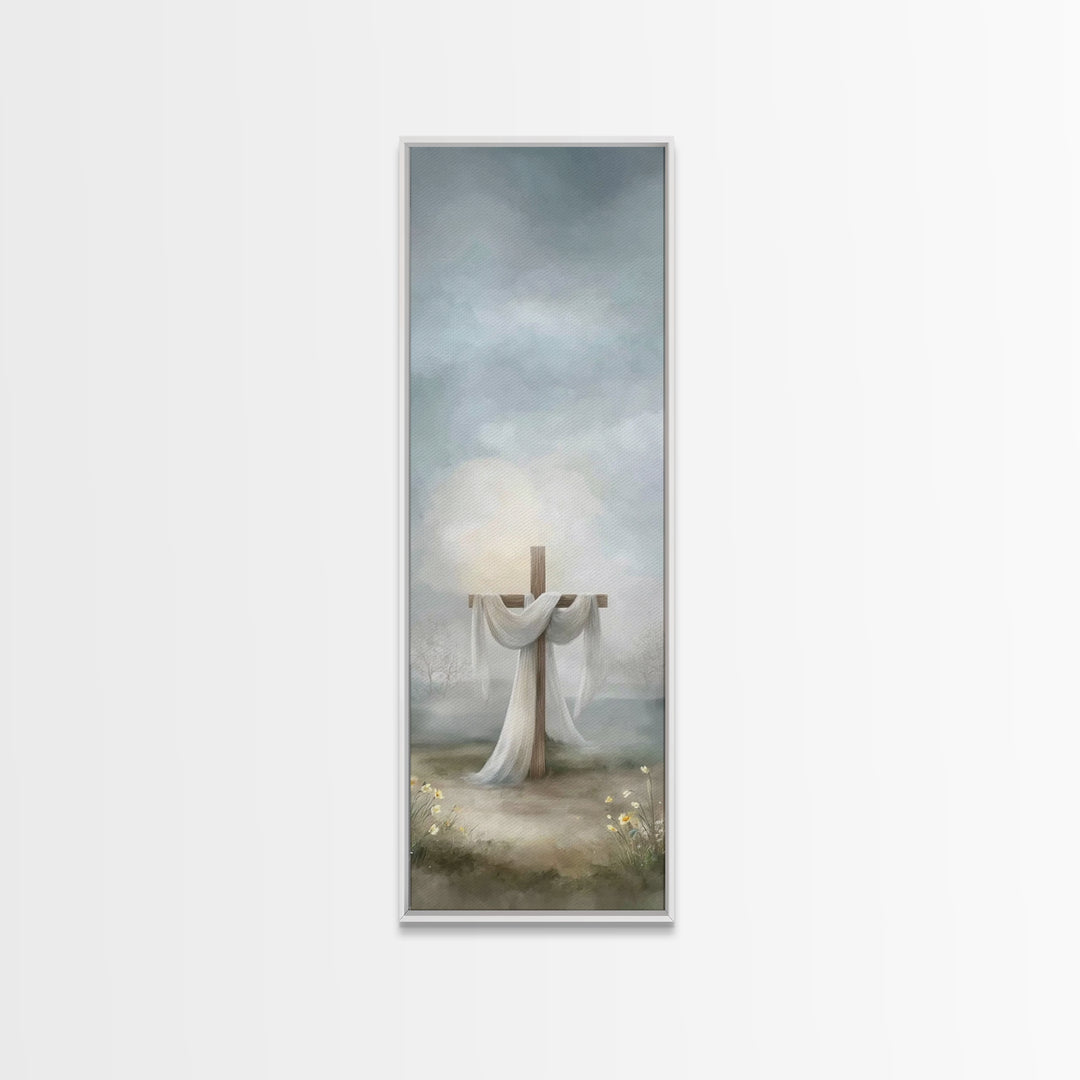 Hope Beyond The Hills, Framed Canvas Print, Narrow Art, Christian Wall Art, Christian Art Print, Christmas Art, Jesus Painting