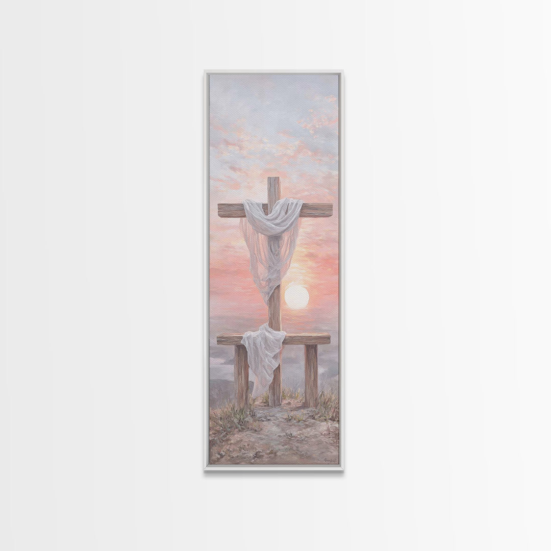 Mercy At Sunrise | Framed Canvas Print | Tall Narrow Wall Art | Christian Wall Art | Christian Painting | Christian Christmas Art | Christi