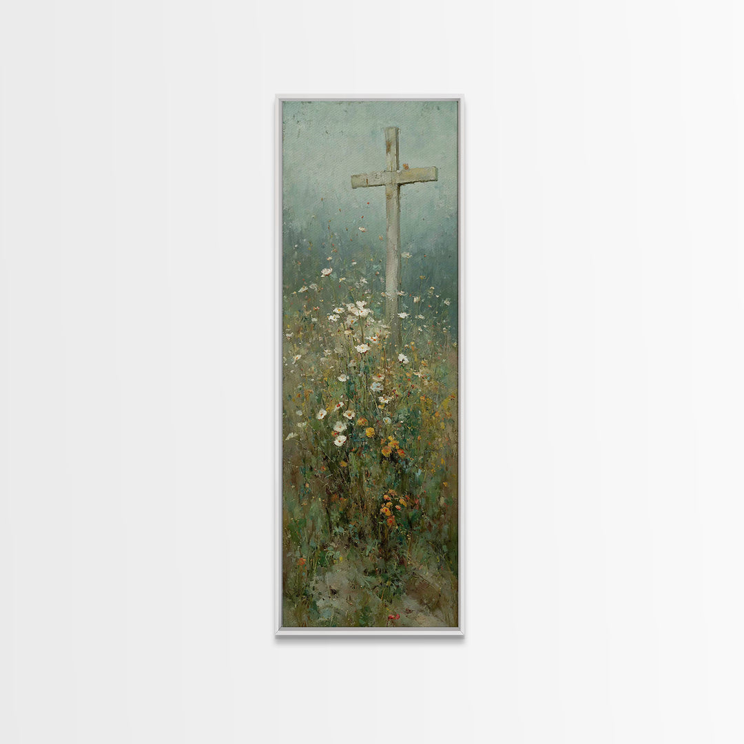 Bloom Of Redemption, Framed Canvas Print, Narrow Art, Christian Art Print, Christian Wall Art, Jesus Painting, Christian Christmas Art