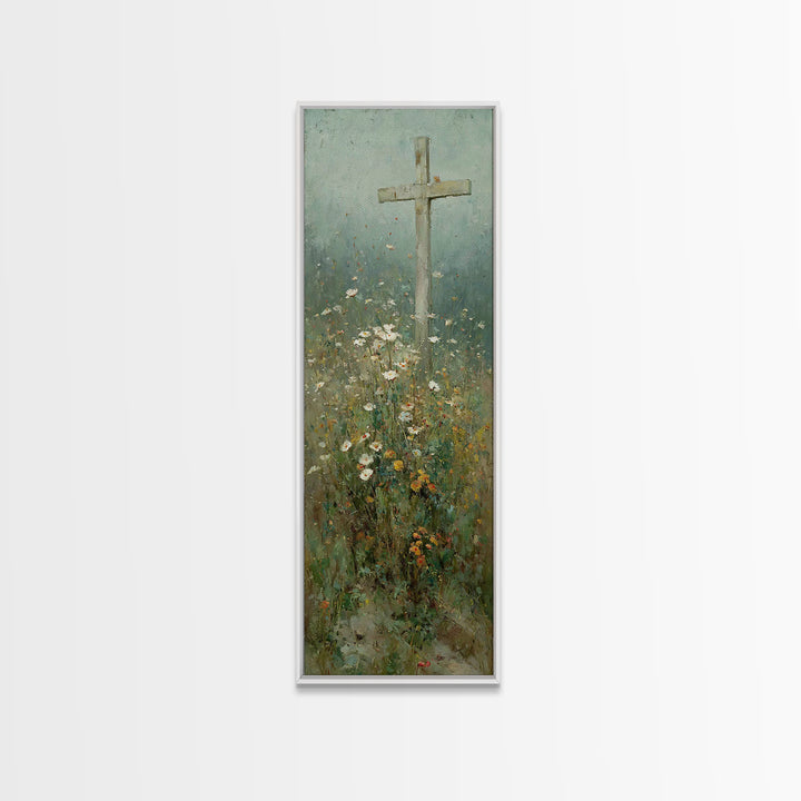 Bloom Of Redemption, Framed Canvas Print, Narrow Art, Christian Art Print, Christian Wall Art, Jesus Painting, Christian Christmas Art