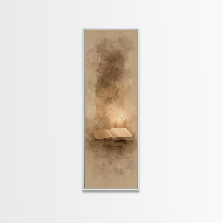 Sacred Candle Light – Framed Canvas Print – Tall Narrow Wall Art – Christian Wall Art – Christian Art Canvas – Christian Painting – Christi