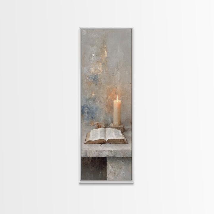 Quiet Scripture Flame – Framed Canvas Print – Narrow Art – Christian Painting – Christian Wall Art – Christian Art Gift – Modern Christian