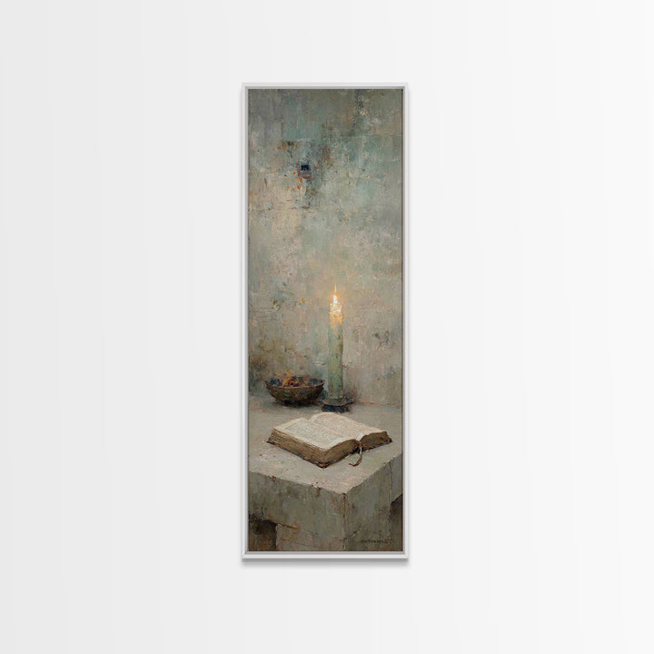 Ancient Word Flame – Framed Canvas Print – Tall Narrow Wall Art – Christian Art Print – Moody Christian Art – Christian Wall Art – Christia