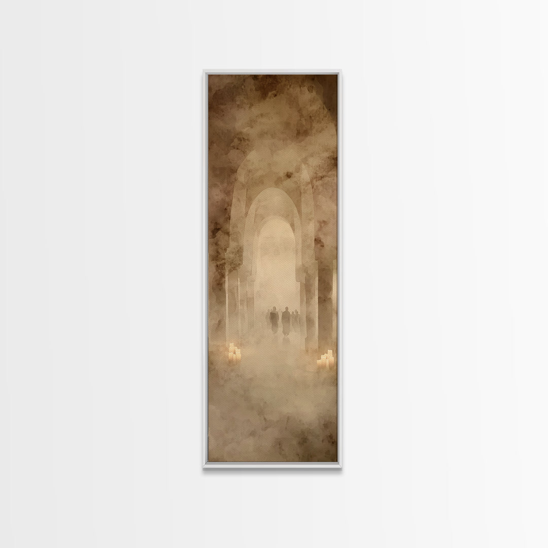 Pilgrims In Halls – Framed Canvas Print – Tall Skinny Art Print – Christian Art Canvas – Christian Wall Art – Vintage Christian Art – Chris