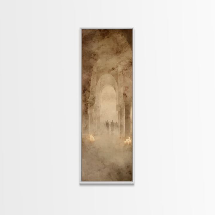 Pilgrims In Halls – Framed Canvas Print – Tall Skinny Art Print – Christian Art Canvas – Christian Wall Art – Vintage Christian Art – Chris