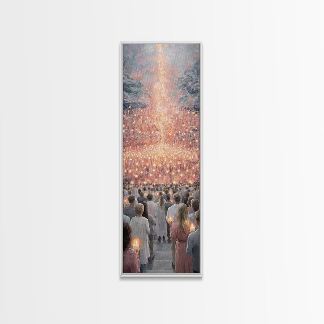 Radiant Ascent | Framed Canvas Print | Christian Art Print | Christian Christmas Art | Modern Christian Art | Tall Narrow Wall Art