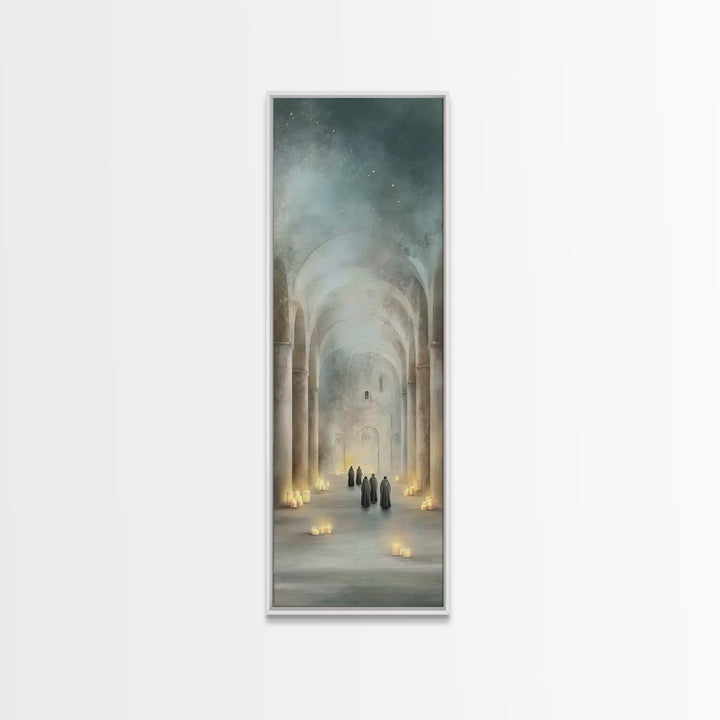 Sacred Hall Gathering – Framed Canvas Print – Tall Narrow Wall Art – Christian Art Canvas – Christian Wall Art – Vintage Christian Art – Ch