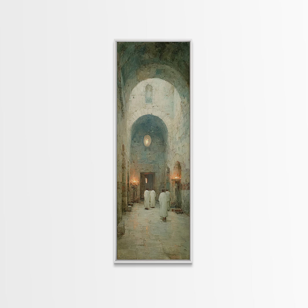 Ancient Chapel Calm – Framed Canvas Print – Narrow Art – Christian Art Print – Subtle Christian Art – Christian Wall Art – Christian Decor