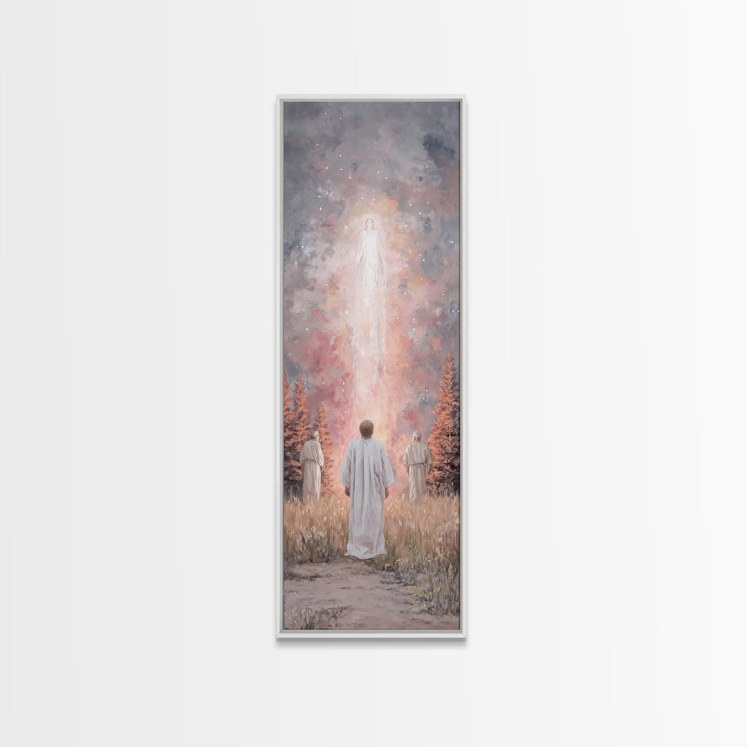 Heavenly Rising Glow – Framed Canvas Print – Tall Skinny Art Print – Christian Wall Art – Christian Art Canvas – Jesus Painting – Christian
