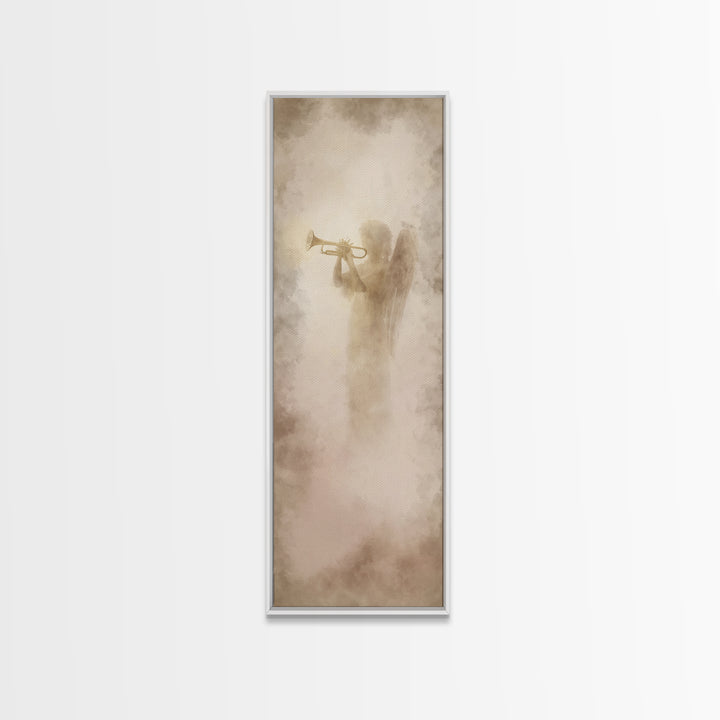 Heavenly Trumpet Light, Framed Canvas Print, Skinny Art, Christian Wall Art, Christian Art Print, Christian Christmas Art, Christian Decor