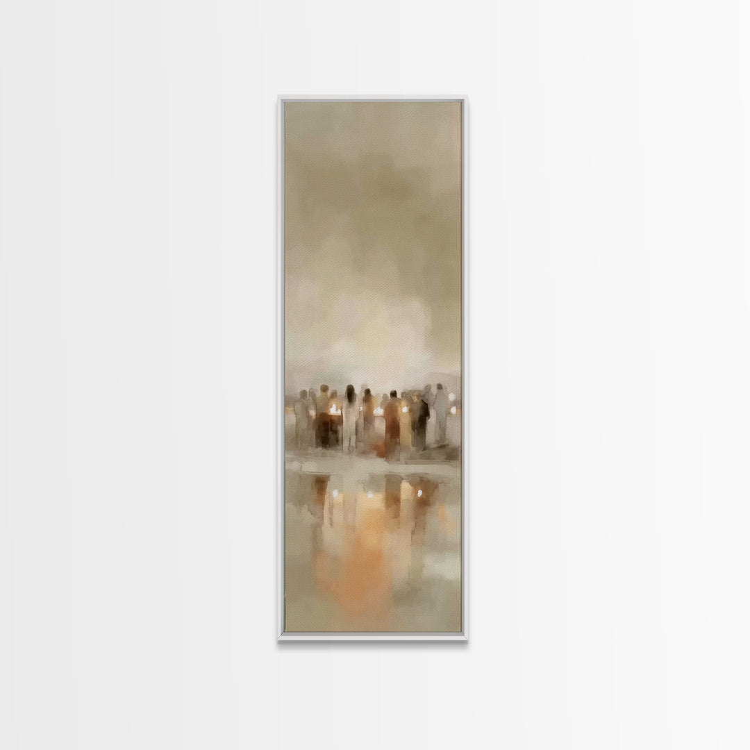 Silent Night Crowd | Framed Canvas Print | Tall Narrow Wall Art | Christian Wall Art | Christian Art Canvas | Christian Christmas Art