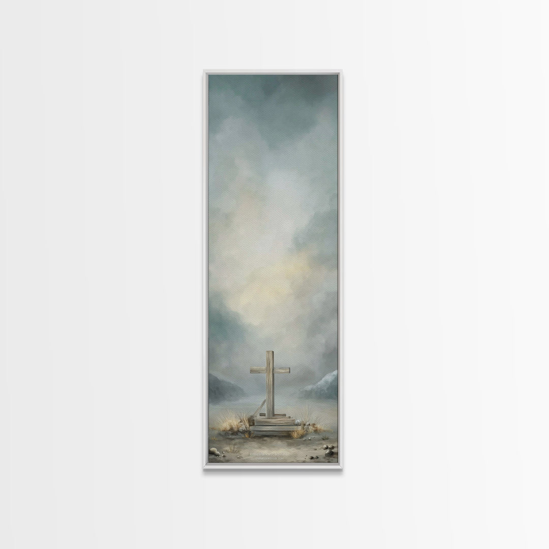 Cross Of Mercy – Framed Canvas Print – Tall Skinny Art Print – Christian Art Canvas – Christian Wall Art – Christian Art Print