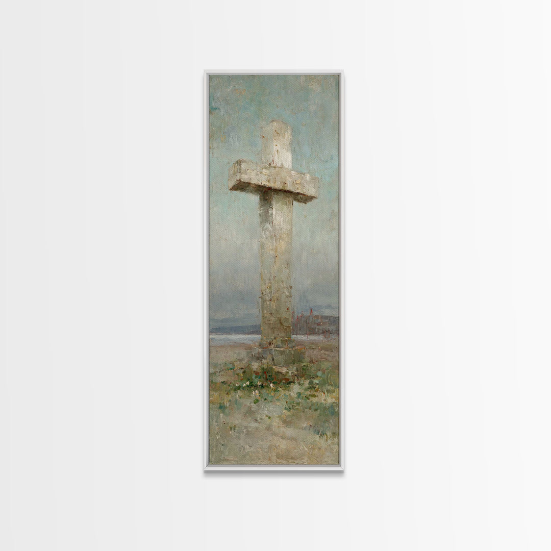 Stone Cross Legacy | Framed Canvas Print | Tall Narrow Wall Art | Christian Art Canvas | Christian Art Print | Christian Painting | Christi