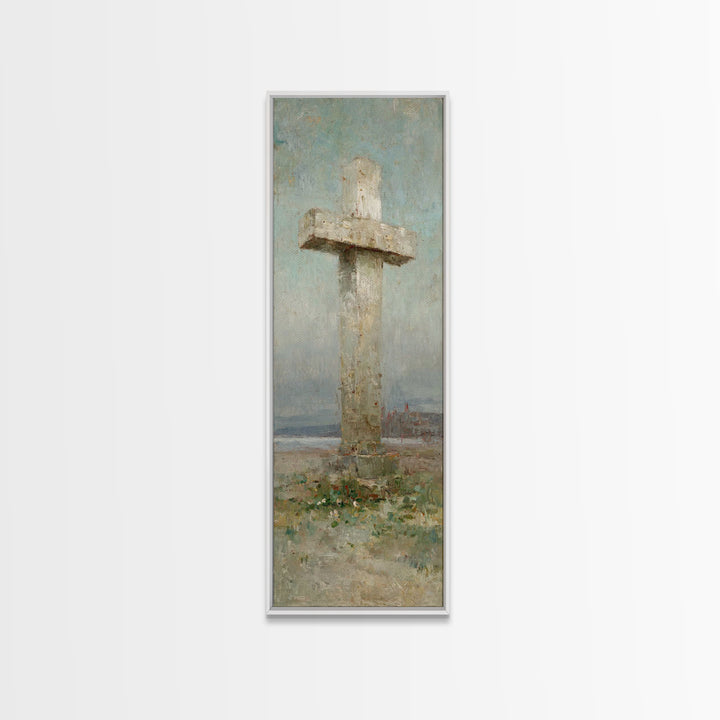 Stone Cross Legacy | Framed Canvas Print | Tall Narrow Wall Art | Christian Art Canvas | Christian Art Print | Christian Painting | Christi