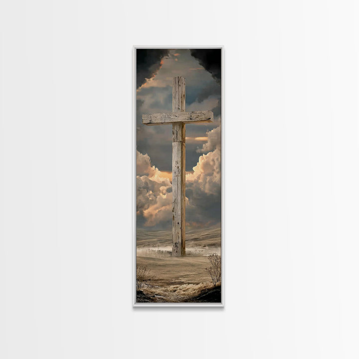 Enduring Cross Horizon | Framed Canvas Print | Narrow Art | Christian Wall Art | Christian Art Canvas | Christian Painting | Christian Gift