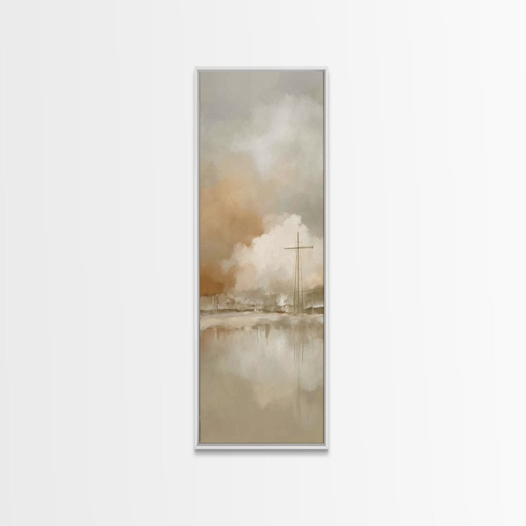 Silent Cross Reflections – Framed Canvas Print – Tall Narrow Wall Art – Christian Art Print – Christian Art Canvas – Christian Wall Art