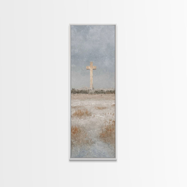 Winter Cross Hope – Framed Canvas Print – Christian Art Canvas – Christian Wall Art – Christmas Art – Tall Narrow Wall Art – Jesus Painting
