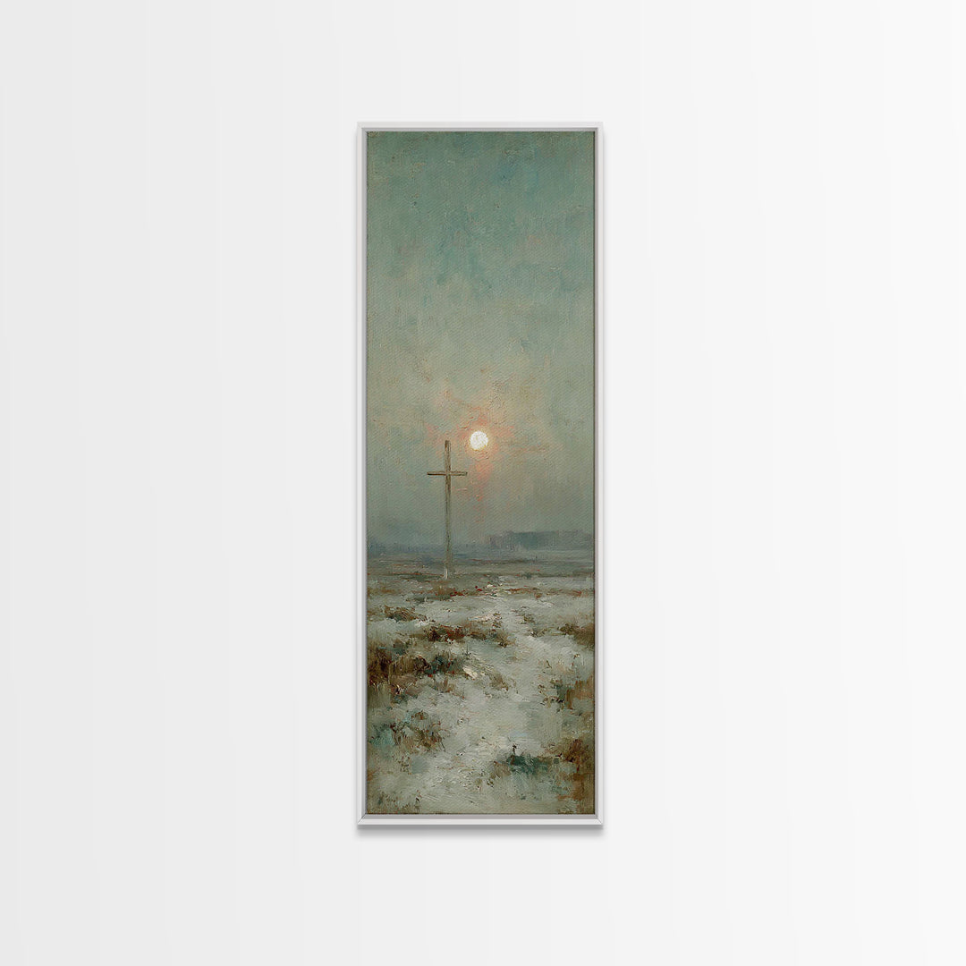 Heavenly Morning Cross – Framed Canvas Print – Christmas Art – Tall Narrow Wall Art – Christian Wall Art – Jesus Painting – Christian Art C