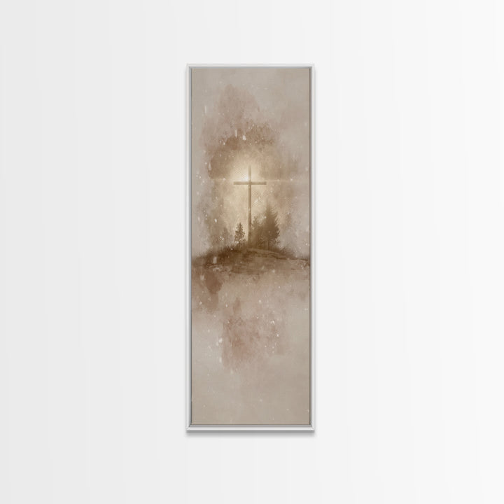 Silent Field Cross – Framed Canvas Print – Tall Narrow Wall Art – Christian Art Canvas – Jesus Painting – Christmas Art – Christian Wall Ar
