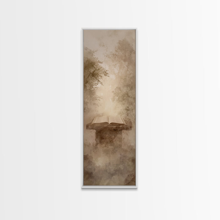 Forest Prayer Table – Framed Canvas Print – Christian Wall Art – Christian Painting – Skinny Art – Christian Art Canvas – Christian Decor