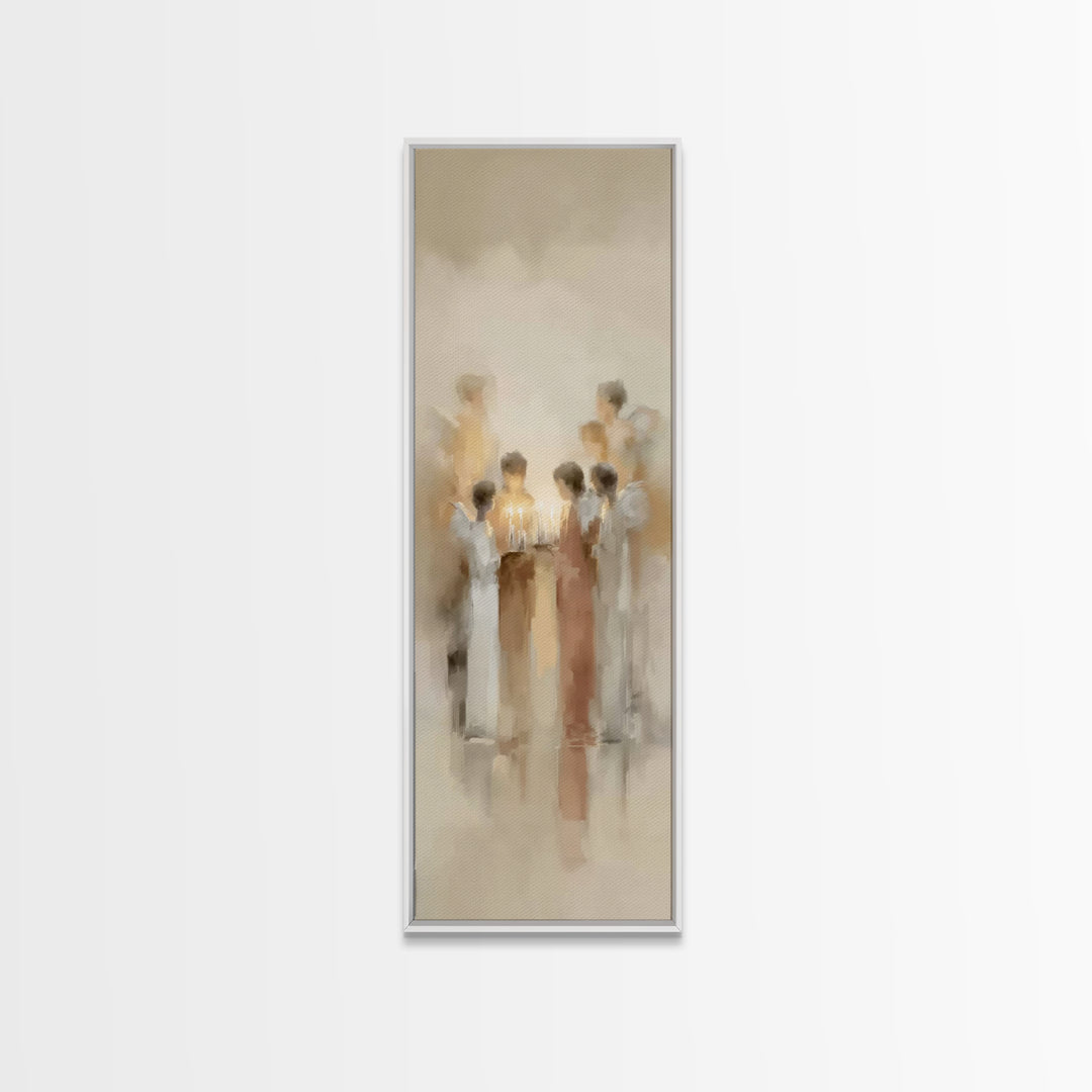 Heavenly Candle Vigil – Framed Canvas Print – Christian Wall Art – Christian Art Canvas – Narrow Art – Christmas Art – Christian Decor