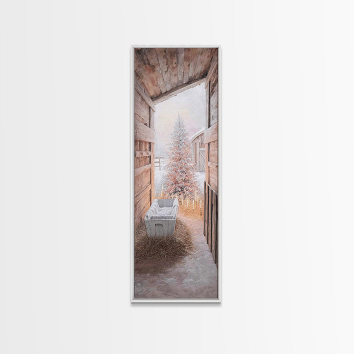 Manger Blessing – Framed Canvas Print – Christian Wall Art – Christmas Art – Christian Art Canvas – Tall Narrow Wall Art