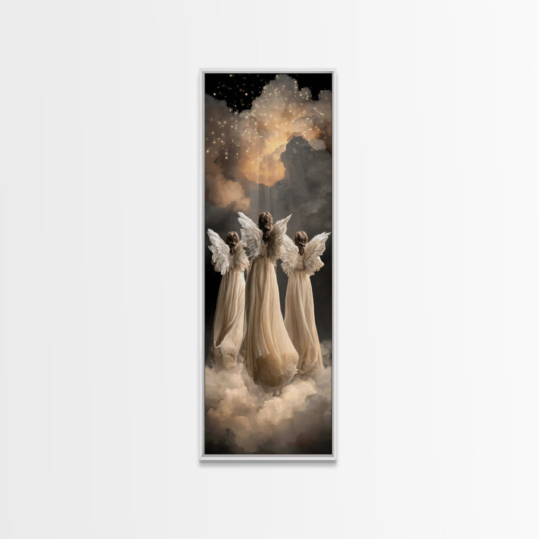 Celestial Guardians – Framed Canvas Print | Christian Wall Art | Christian Art Canvas | Narrow Art | Christian Christmas Art | Christian De
