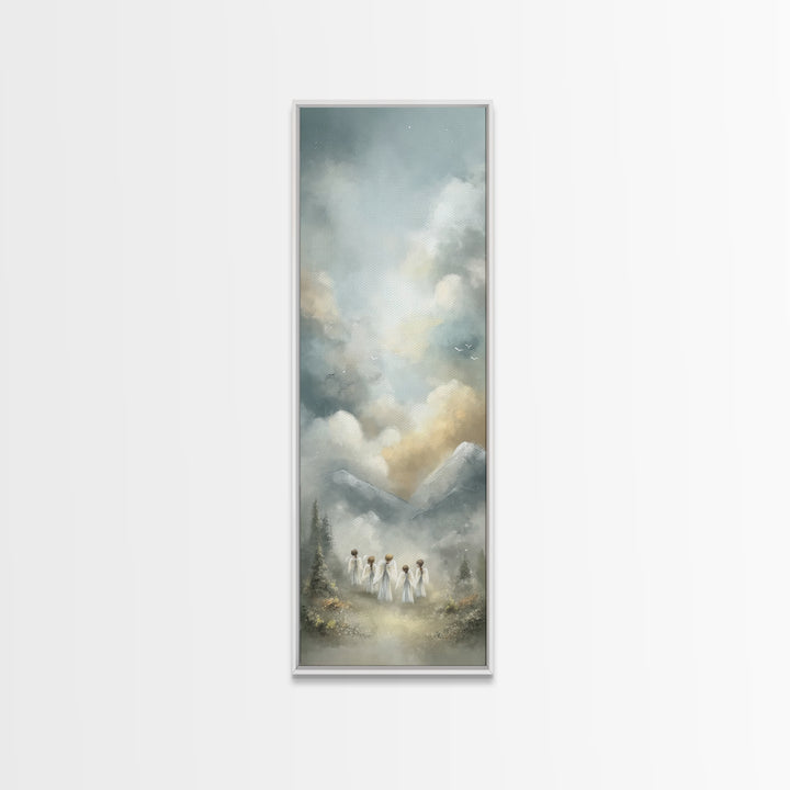 Morning Glory Angels – Framed Canvas Print, Christian Art Canvas, Christian Wall Art, Tall Narrow Wall Art, Christian Christmas Art, Christ