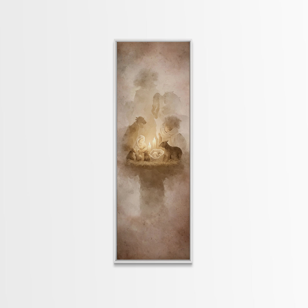 Bethlehem Candle Peace – Framed Canvas Print – Christian Art – Christmas Canvas Wall Art – Skinny Art – Christian Decorations – Jesus Paint