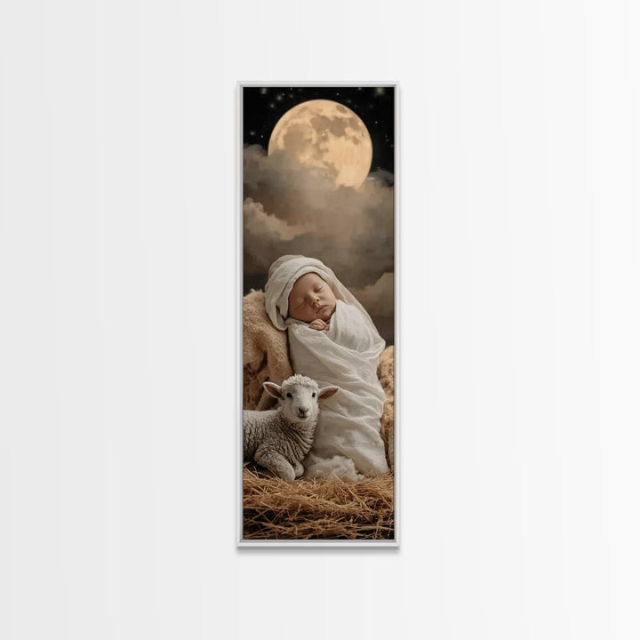 Midnight Holy Calm | Framed Canvas Print | Christian Christmas Art | Christian Wall Art | Tall Skinny Art Print | Christian Art Print | Jes