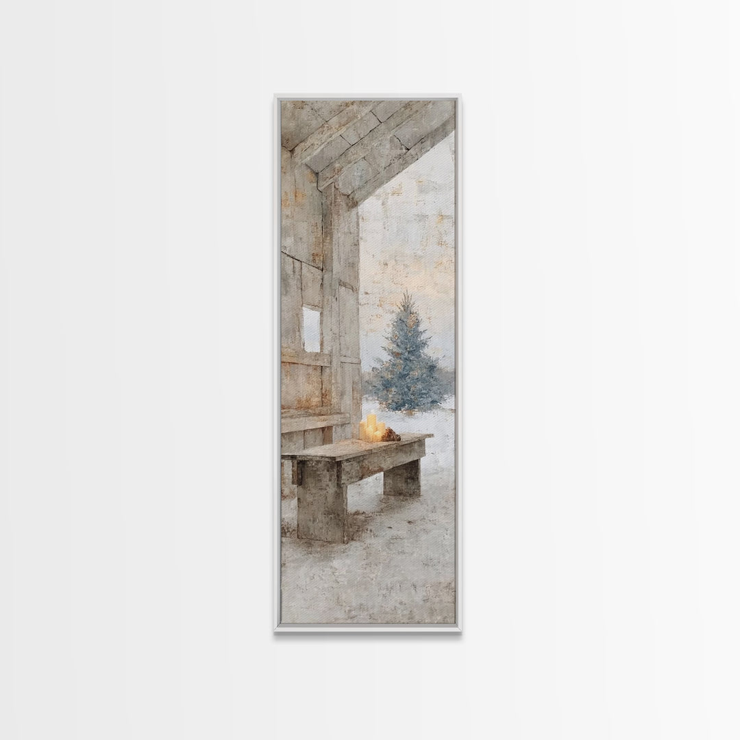 Quiet Barn Hope – Framed Canvas Print – Christian Wall Art – Subtle Christian Art – Christmas Art Prints – Narrow Art