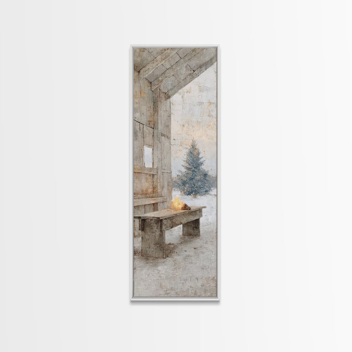 Quiet Barn Hope – Framed Canvas Print – Christian Wall Art – Subtle Christian Art – Christmas Art Prints – Narrow Art
