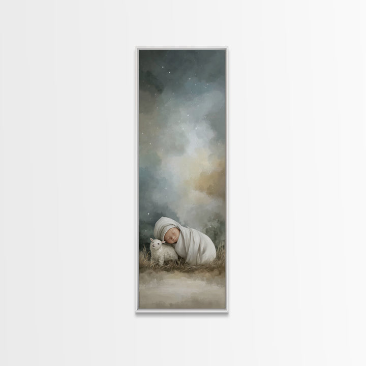 Silent Lamb Peace – Framed Canvas Print – Christian Wall Art – Jesus Art Print – Christmas Art – Narrow Art – Christian Art Canvas