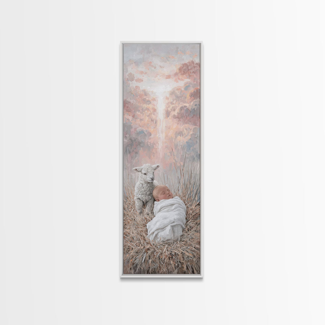 Dawn Of Grace | Framed Canvas Print | Christian Art Canvas | Christmas Art | Tall Skinny Art Print | Jesus Painting | Christian Wall Art