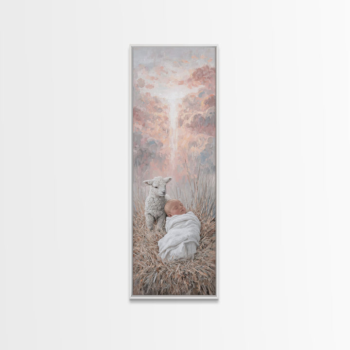Dawn Of Grace | Framed Canvas Print | Christian Art Canvas | Christmas Art | Tall Skinny Art Print | Jesus Painting | Christian Wall Art